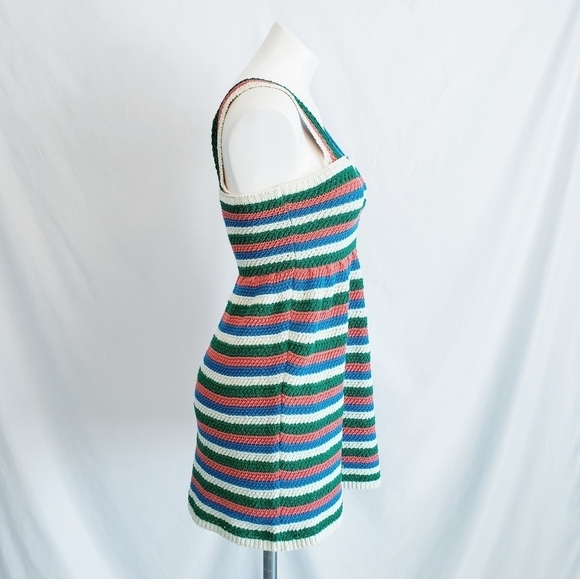 NWT Zara Crochet Knit Stripe Mini Dress Sleeveless Sustainable - Picture 7 of 14